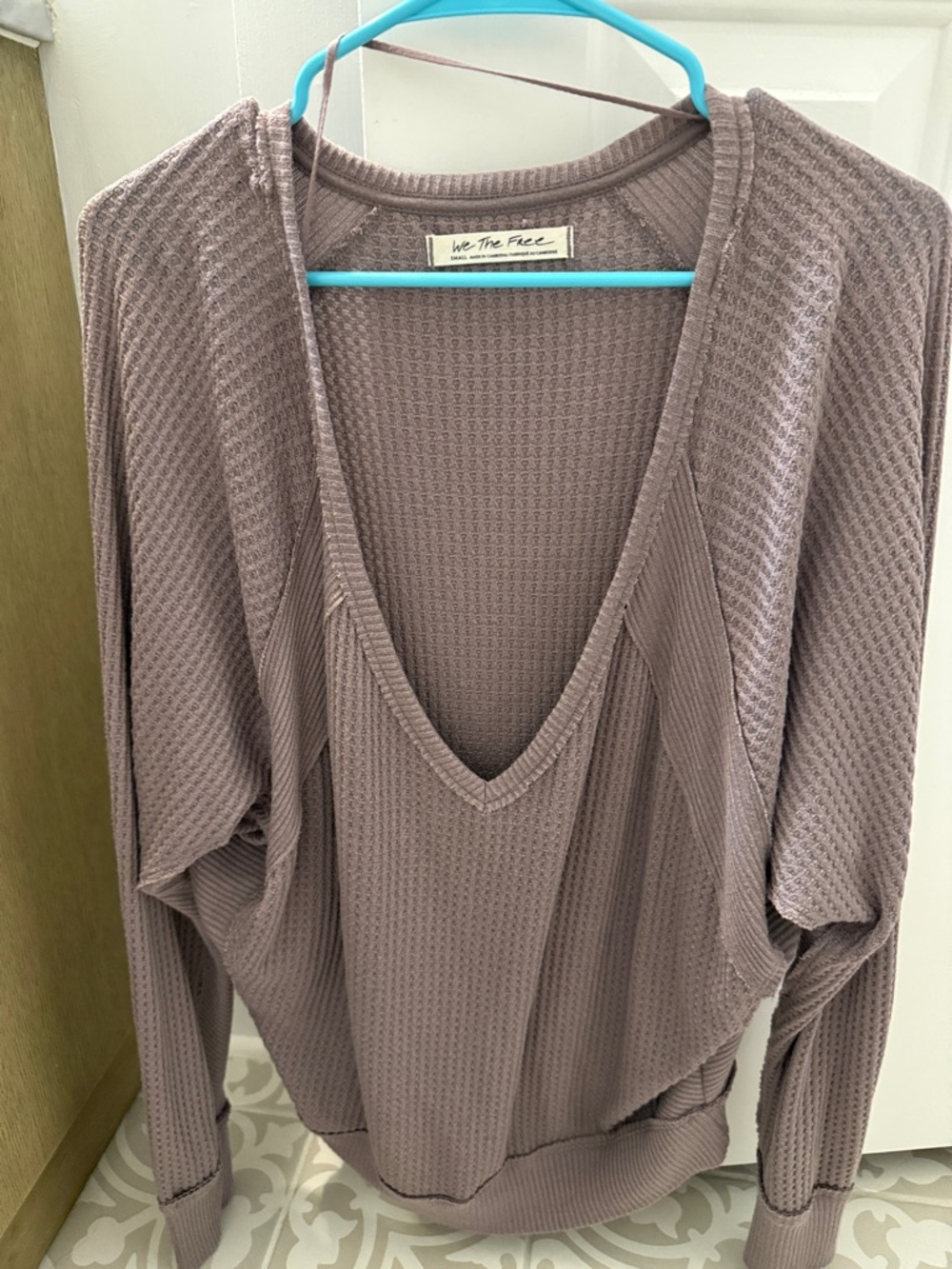 We The Free Waffle Knit Long Sleeve Top in Dusty Mauve